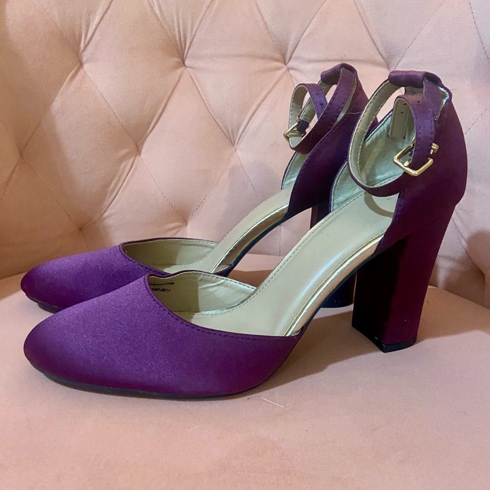 A New Day Satin Deep Purple block heels
